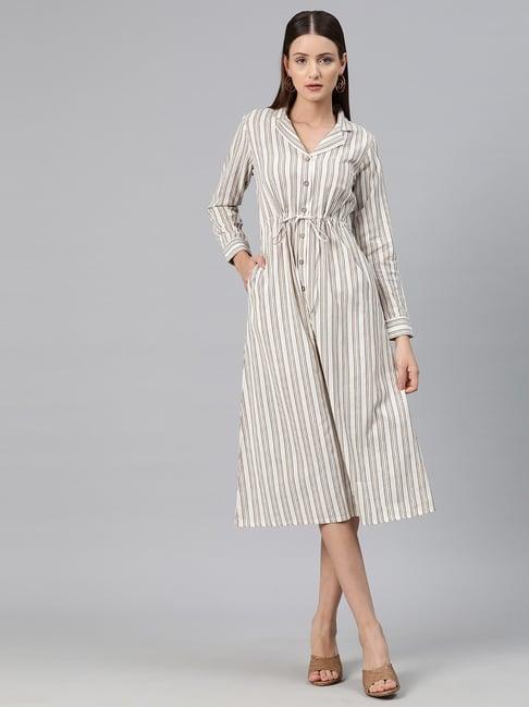 cottinfab beige cotton striped shirt dress