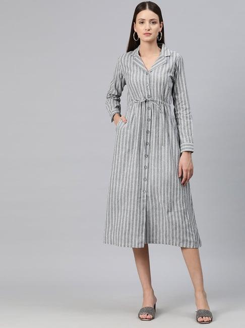 cottinfab light grey cotton striped shirt dress