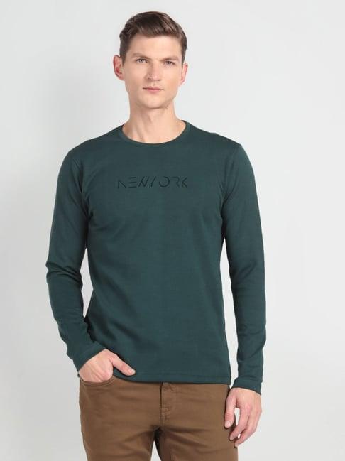 arrow newyork green cotton regular fit printed t-shirt