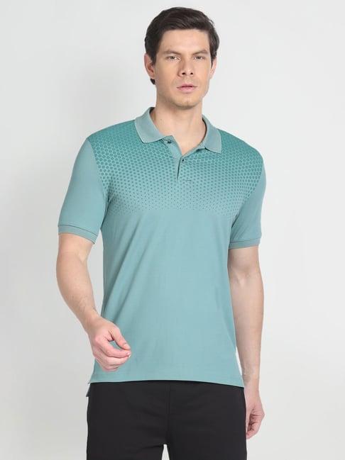 arrow newyork green cotton regular fit printed polo t-shirt