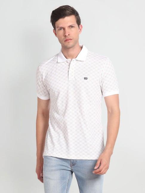 arrow sport white cotton regular fit printed polo t-shirt