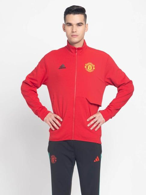 adidas red cotton regular fit manchester united printed sports jacket