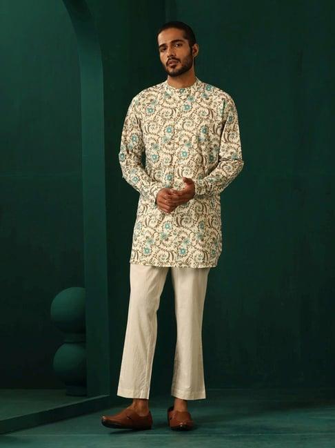 truebrowns teal & beige regular fit printed kurta bottom sets