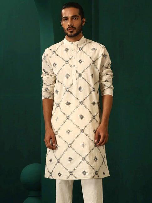 truebrowns ivory regular fit embroidered kurta