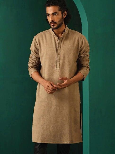 truebrowns beige regular fit self pattern kurta