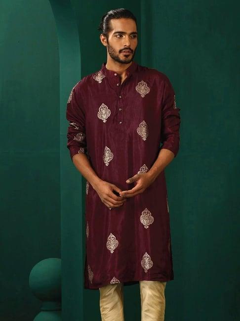 truebrowns wine regular fit embellished kurta