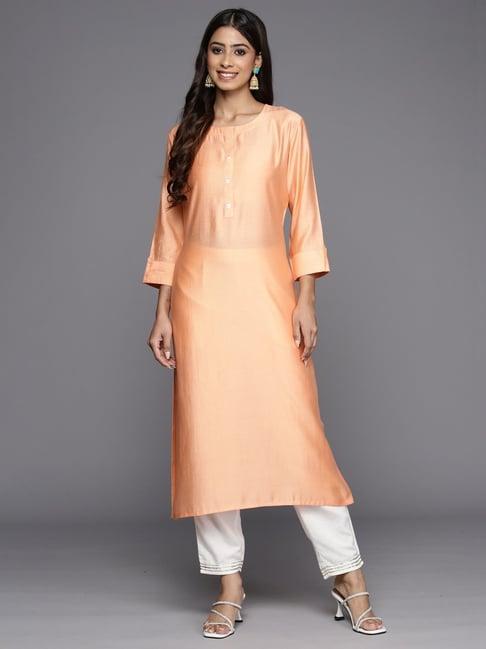 indo era peach straight kurta