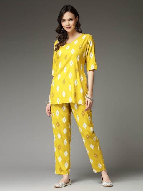 stylum lemon rayon printed top & pant set