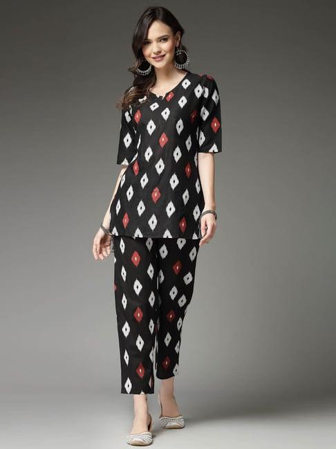 stylum black cotton printed top & pant set