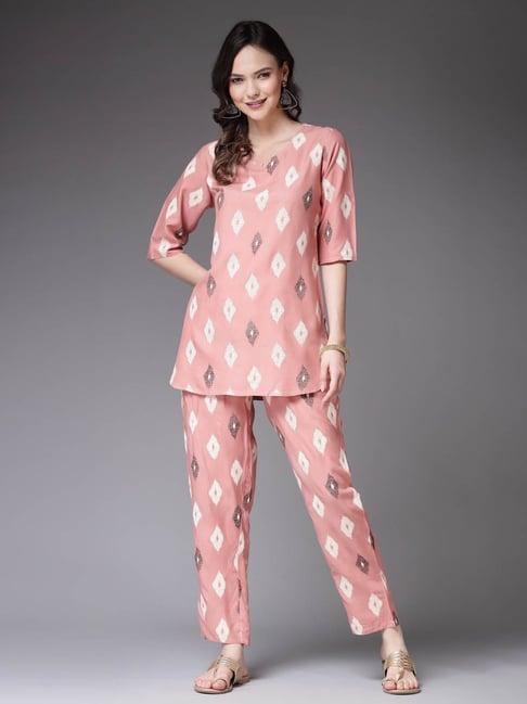 stylum blush peach rayon printed top & pant set