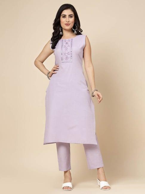 stylum lavender embroidered kurta pant set