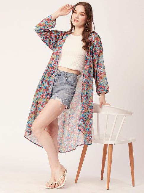 moomaya multicolor floral print long shrug