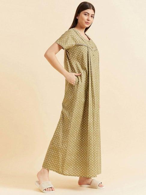 sweet dreams khaki cotton printed night gown