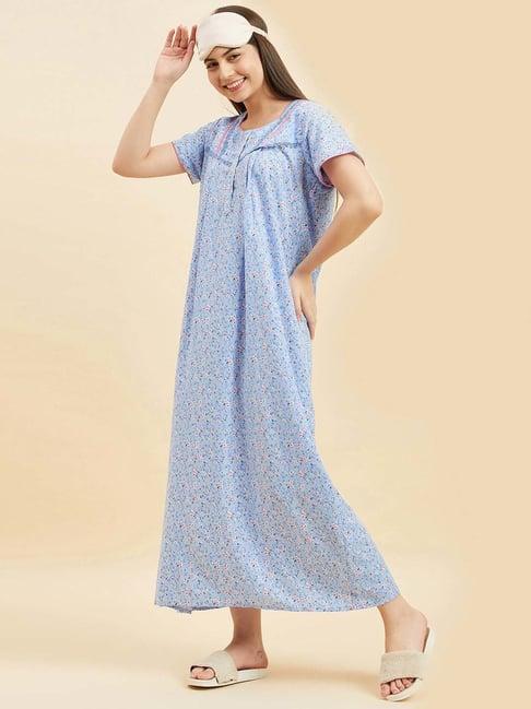 sweet dreams sky blue floral print night gown