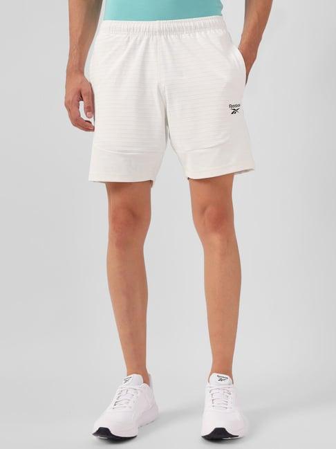 reebok white regular fit striped training sports shorts