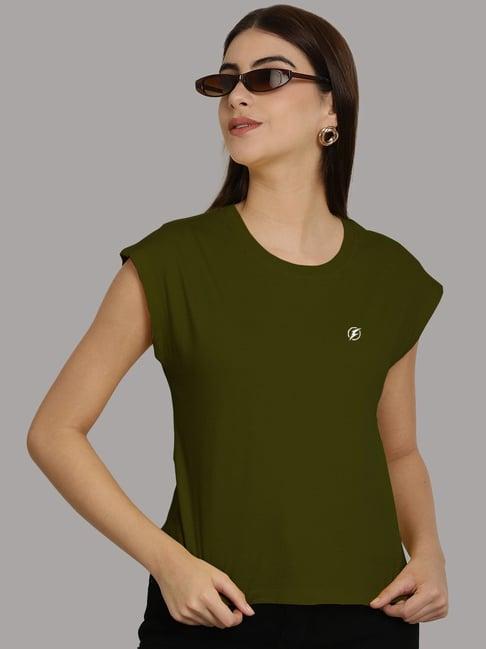 friskers olive green slim fit sports t-shirt