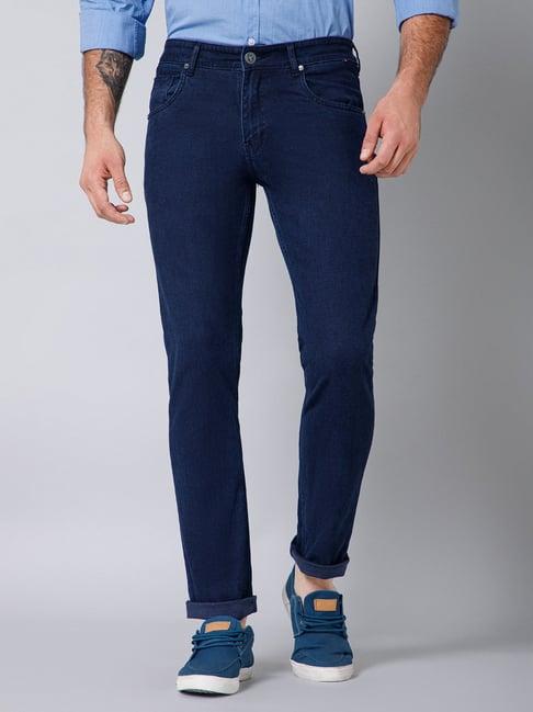 cantabil dark blue regular fit textured jeans