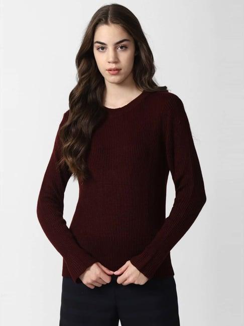 van heusen maroon full sleeves sweater