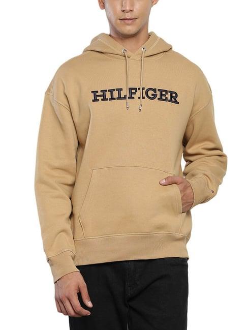 tommy hilfiger khaki regular fit embroidered hooded sweatshirt