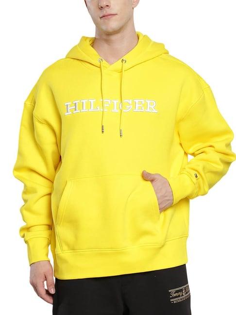 tommy hilfiger yellow regular fit embroidered hooded sweatshirt