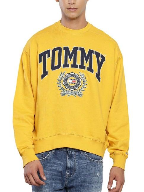 tommy hilfiger yellow cotton relaxed fit embroidered sweatshirt