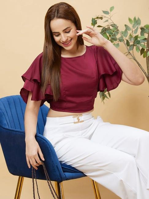 globus maroon regular fit crop top