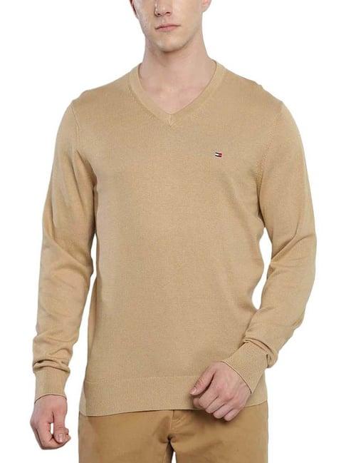 tommy hilfiger beige cotton regular fit sweater