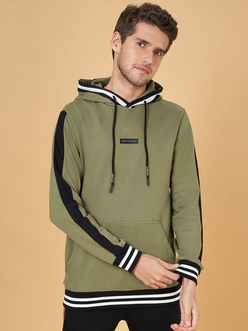 street 808 by pantaloons green regular fit printed hooded sweatshirt