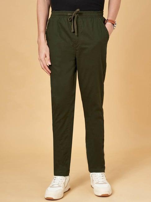 urban ranger by pantaloons olive cotton slim fit trousers