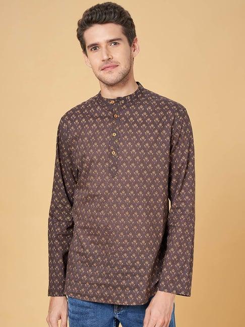 yu by pantaloons brown cotton regular fit printed short kurta