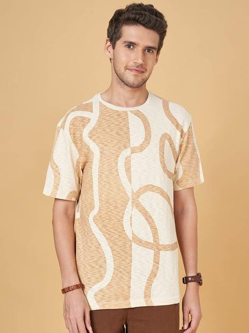 7 alt by pantaloons ochre cotton relaxed fit printed t-shirt