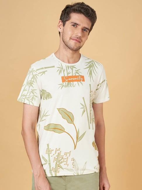 urban ranger by pantaloons off white cotton slim fit printed t-shirt