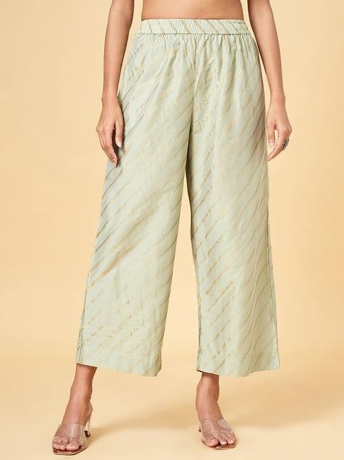 rangmanch by pantaloons green striped palazzos