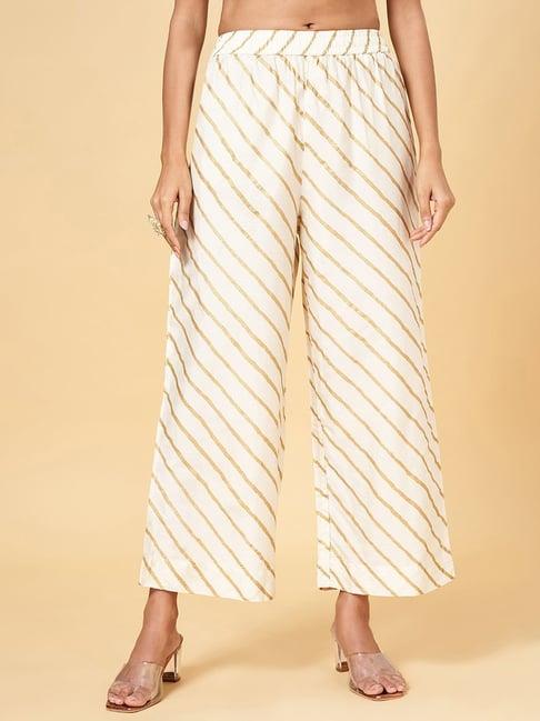 rangmanch by pantaloons off-white striped palazzos