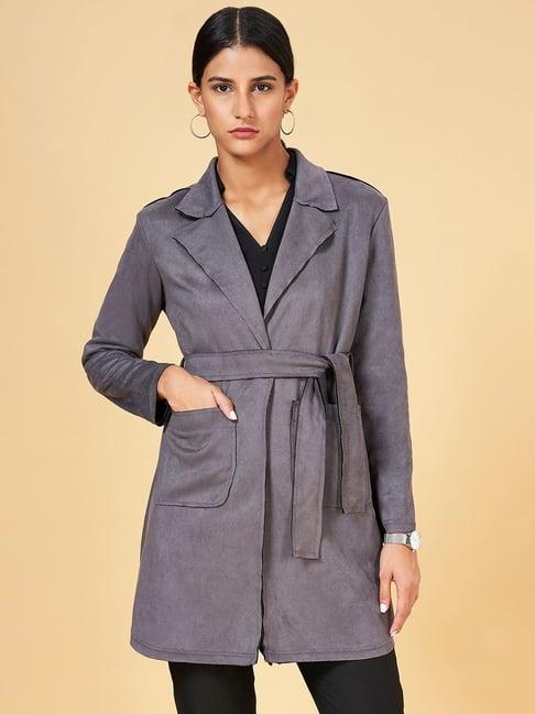 annabelle by pantaloons grey regular fit long jacket