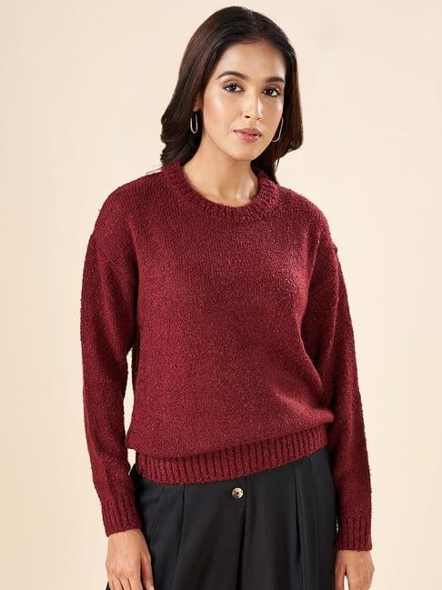 akkriti by pantaloons maroon self pattern sweater