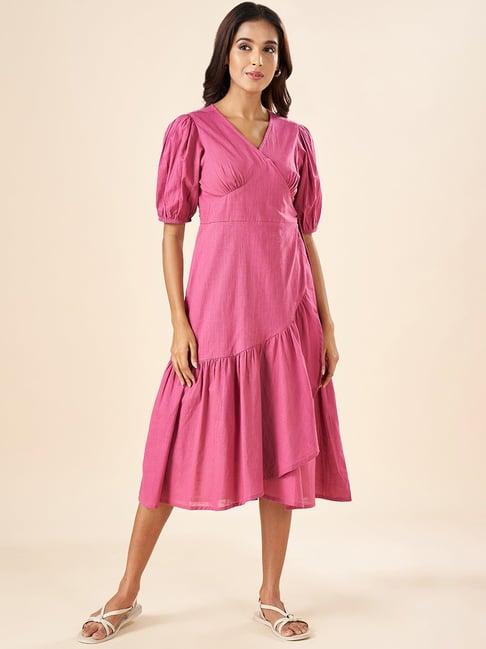 akkriti by pantaloons pink cotton a-line dress