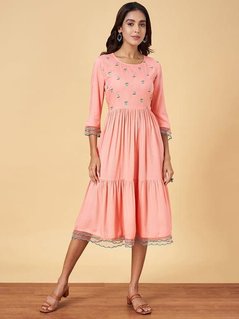 yu by pantaloons pink embroidered a-line dress