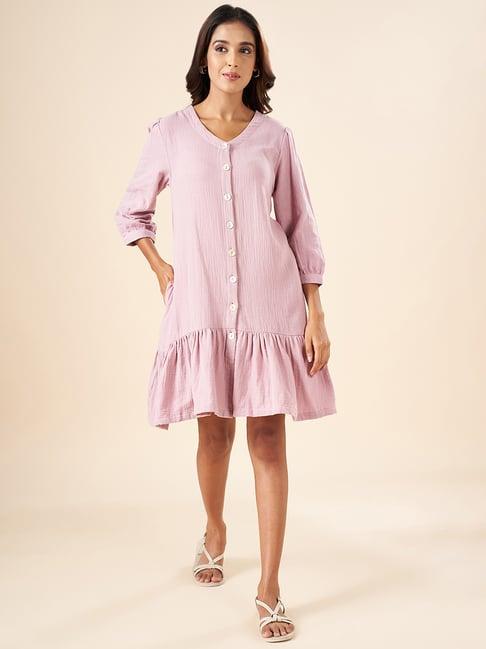 akkriti by pantaloons lilac cotton self pattern a-line dress