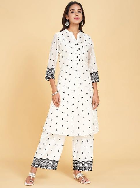 rangmanch by pantaloons white embroidered kurta palazzo set with inner