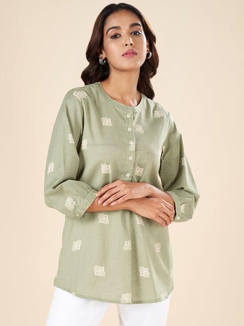 akkriti by pantaloons grey cotton printed tunic