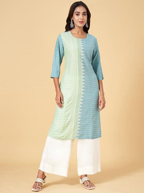 rangmanch by pantaloons blue printed straight kurta