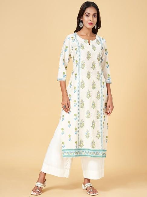 rangmanch by pantaloons off-white printed straight kurta