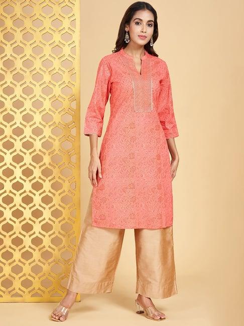 rangmanch by pantaloons coral cotton printed straight kurta