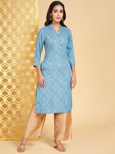 rangmanch by pantaloons blue printed straight kurta