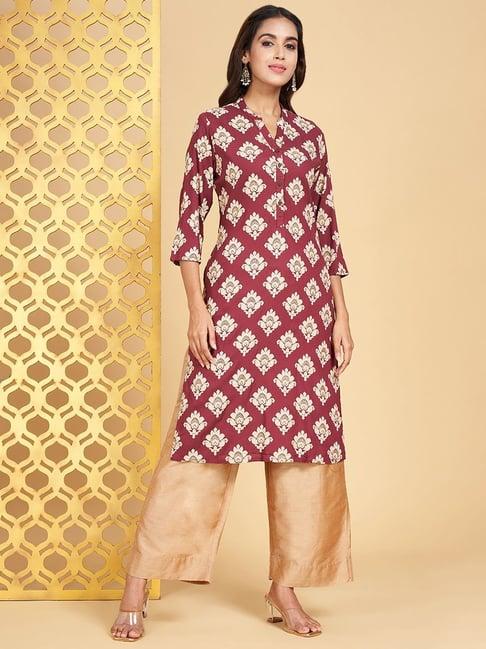 rangmanch by pantaloons maroon printed straight kurta