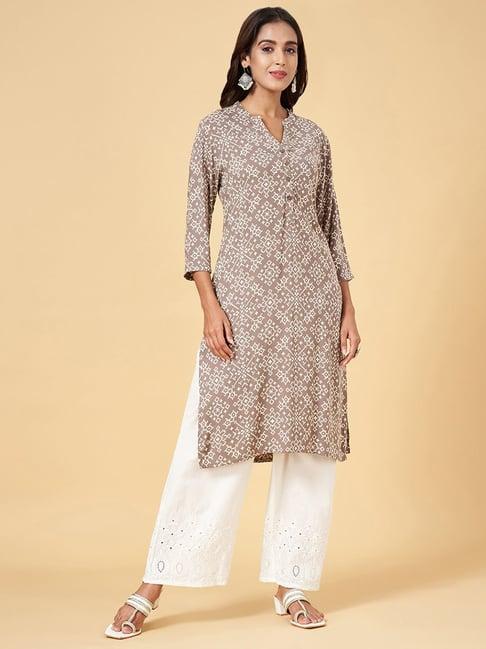 rangmanch by pantaloons grey printed straight kurta