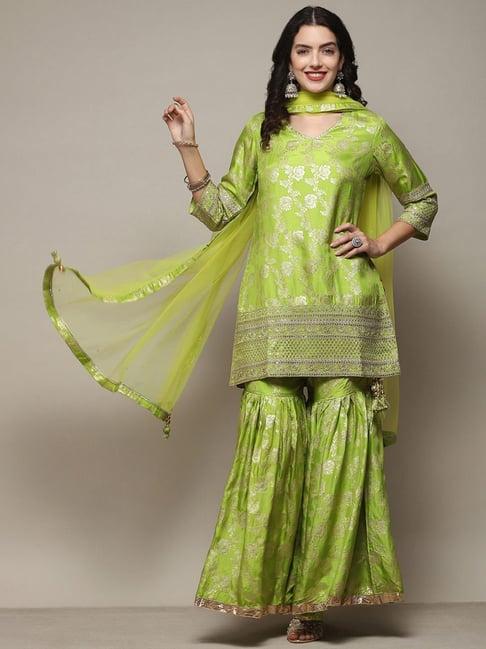 biba green printed kurti sharara set with dupatta