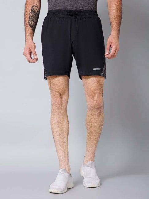 cantabil black regular fit printed sports shorts