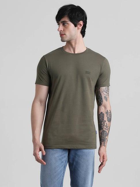 jack & jones olive cotton slim fit t-shirt